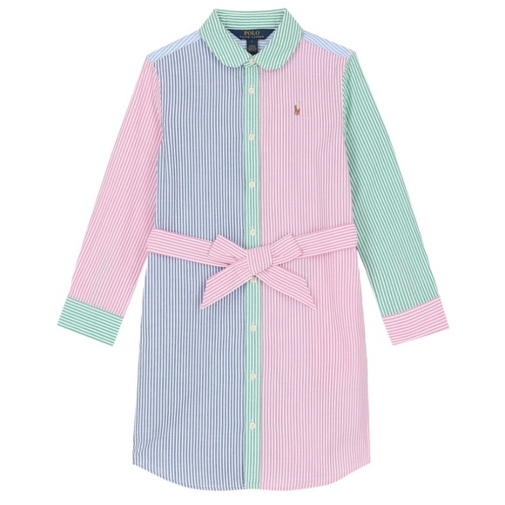 Polo Ralph Lauren Girls 4 Multicolor Striped Seersucker Fun Shirt Dress Cotton